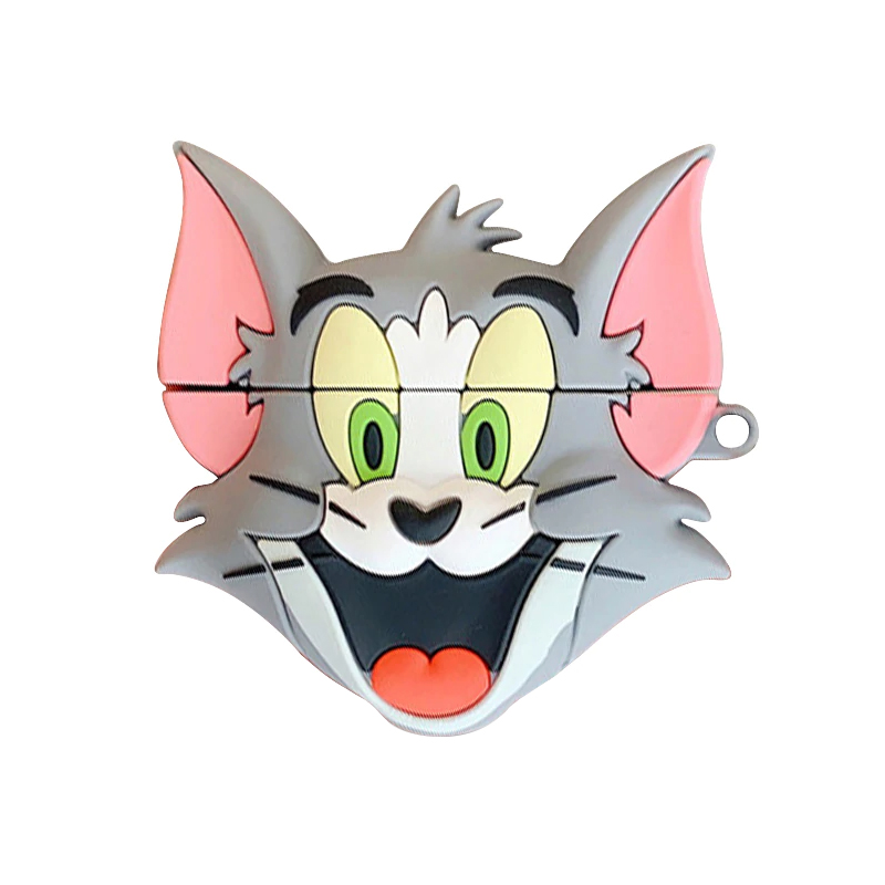 Силіконовий футляр Tom & Jerry series для навушників AirPods + карабін (Том/сірий)