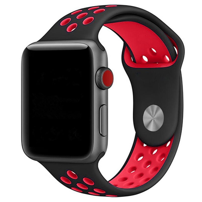 Силіконовий ремінець Sport Nike+ для Apple watch 38mm / 40mm (black/red)