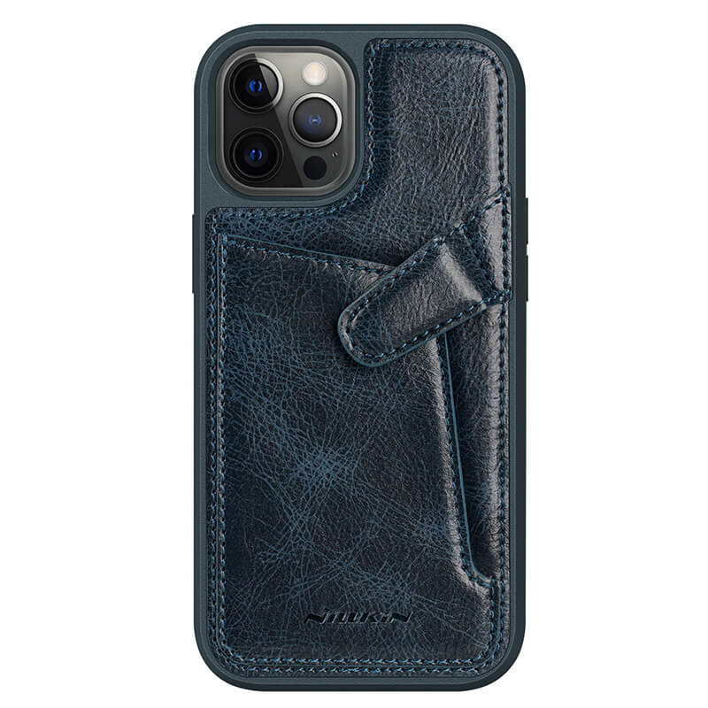 Кожаная накладка Nillkin Aoge (с карманом) для Apple iPhone 12 Pro Max (6.7") (Синий)