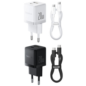 СЗУ Baseus Palm Fast Charger 20W (1USB-A/1C) + кабель Type-C to Type-C (P10111608)