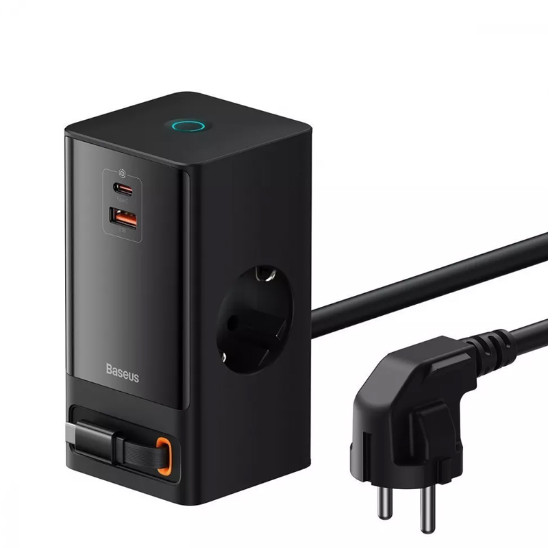СЗУ Baseus PowerCombo Digital PowerStrip 65W 2AC+Type-C+USB + Type-C to Type-C (1.5m) (PSLR000301) (Black)