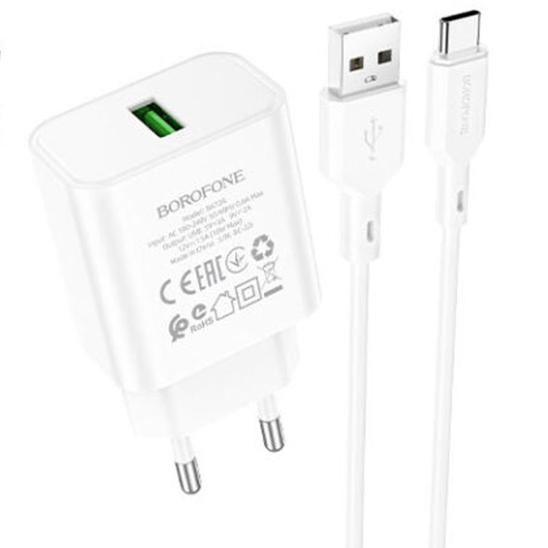 МЗП Borofone BA72A Spring QC3.0 USB to Type-C (White)