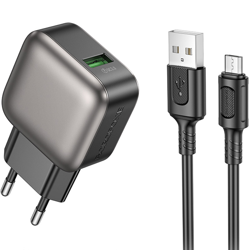 СЗУ Borofone BAS52A Absolute QC3.0 18W (1USB-A) + кабель USB to MicroUSB (Black)