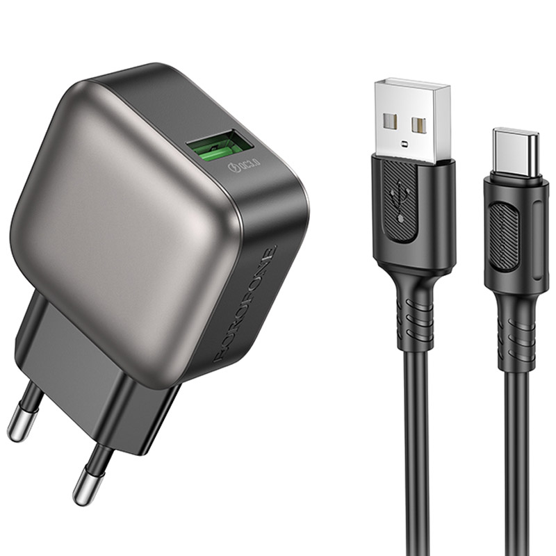 СЗУ Borofone BAS52A Absolute QC3.0 18W (1USB-A) + кабель USB to Type-C (Black)