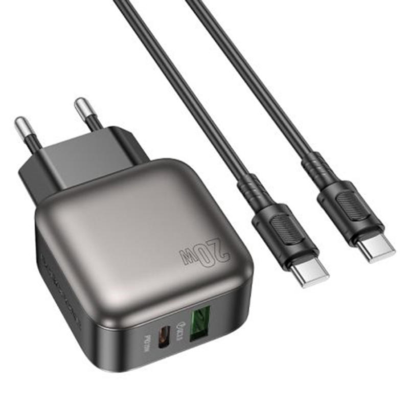 СЗУ Borofone BAS54A Absolute PD20W+QC3.0 (1USB-A/1C) + кабель Type-C to Type-C (Black)