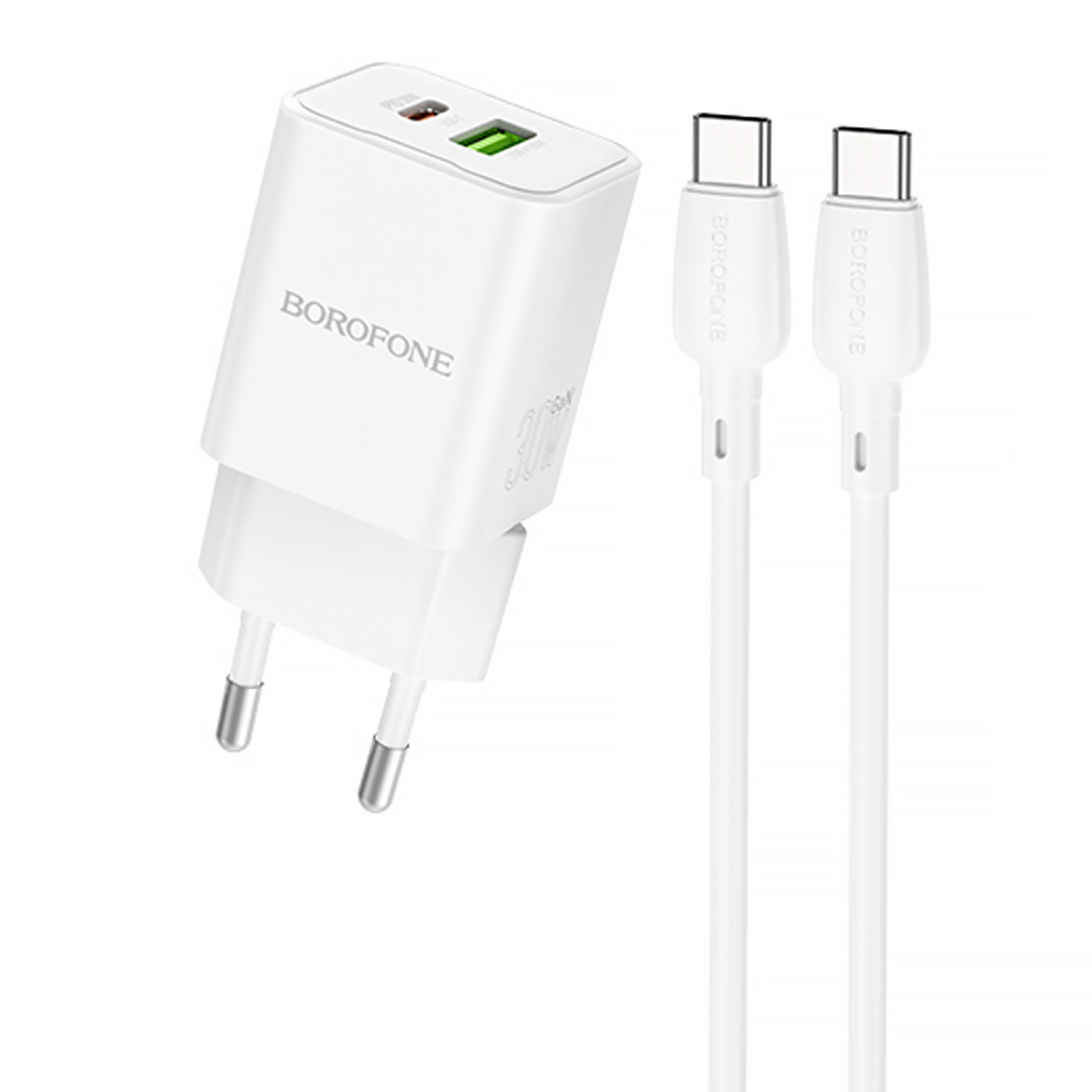 СЗУ Borofone BN14 Royal PD30W+QC3.0 (1USB-A/1C) + кабель Type-C to Type-C (White)