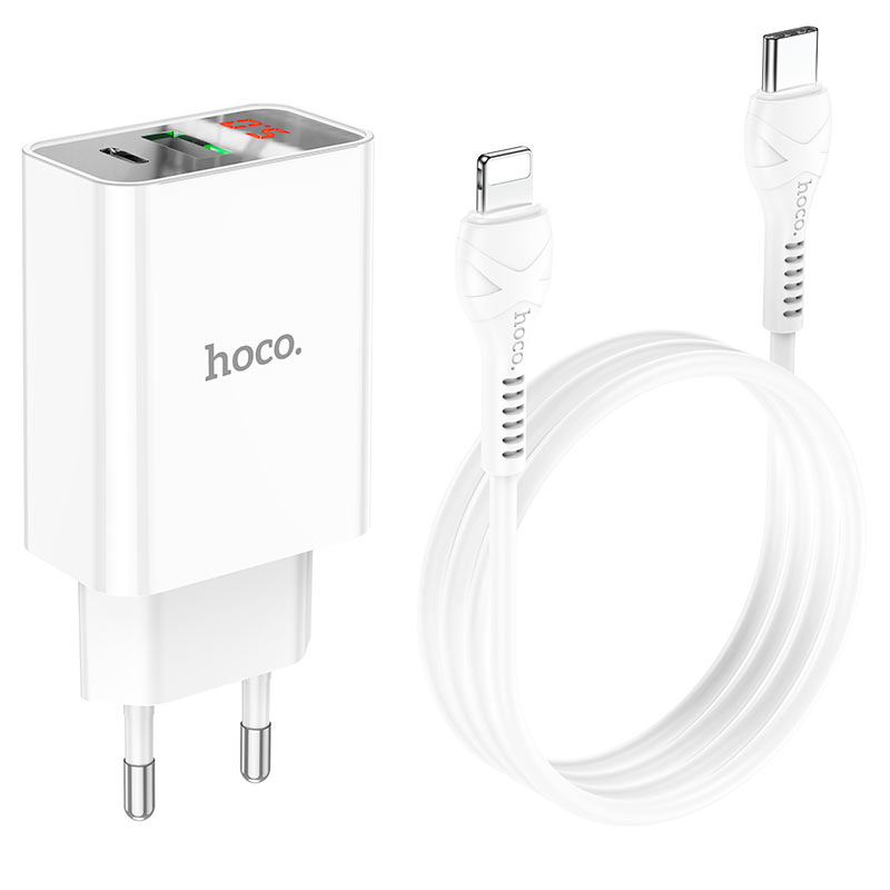 МЗП HOCO C100A PD20W+QC3.0 + Type-C to Lightning (White)