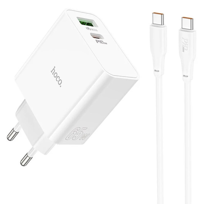 МЗП Hoco C113A Awesome PD65W (1USB/1Type-C) + Type-C to Type-C (White)