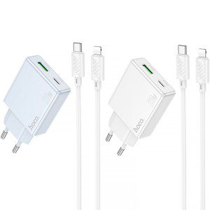 СЗУ Hoco C142A Direct PD20W+QC3.0 (1USB-A/1C) + кабель Type-C to Lightning