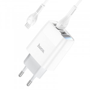 СЗУ Hoco C93A Easy charge 3-port digital display charger + MicroUSB