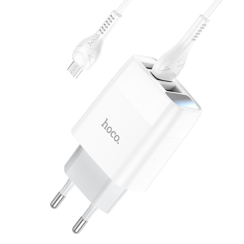 СЗУ Hoco C93A Easy charge 3-port digital display charger + MicroUSB (White)