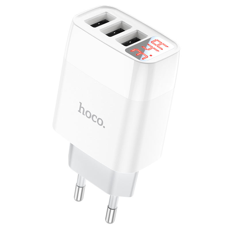 СЗУ Hoco C93A Easy charge 3-port digital display charger (Белый)