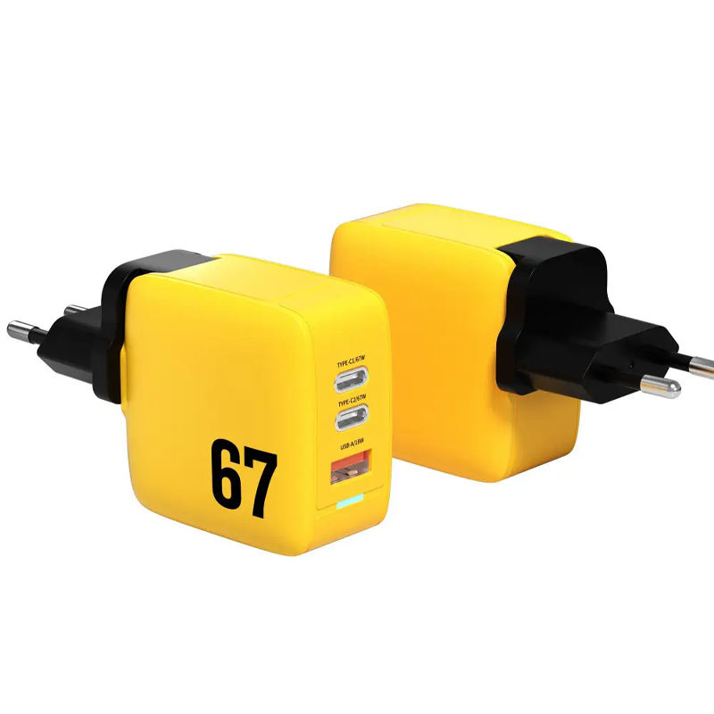 СЗУ Veron TC-67 Home Charger 67W GaN QC3.0 (2Type-C) (Black / Yellow)