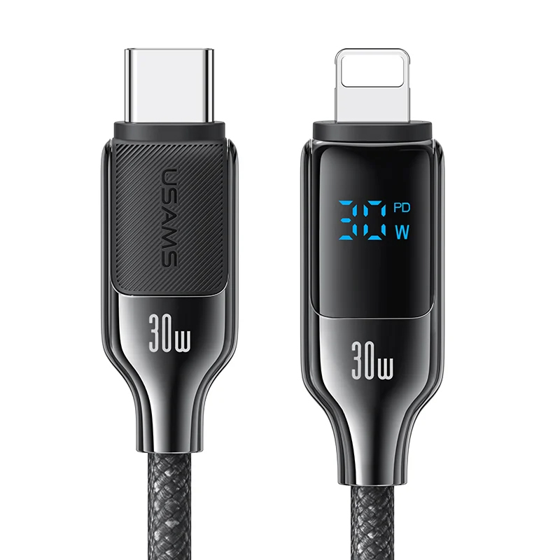 Дата кабель Usams US-SJ741 Digital Display HX Ser. Type-C to Lightning 30W (1.2m) (Tarnish)