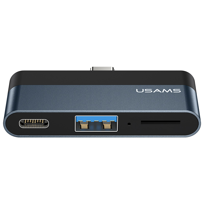 Перехідник HUB Usams US-SJ491 Type-C Mini Hub (Type-C + USB + Micro SD) (Темно-сірий)