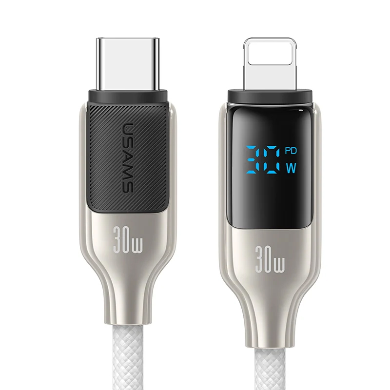 Дата кабель Usams US-SJ741 Digital Display HX Ser. Type-C to Lightning 30W (1.2m) (Titanium)