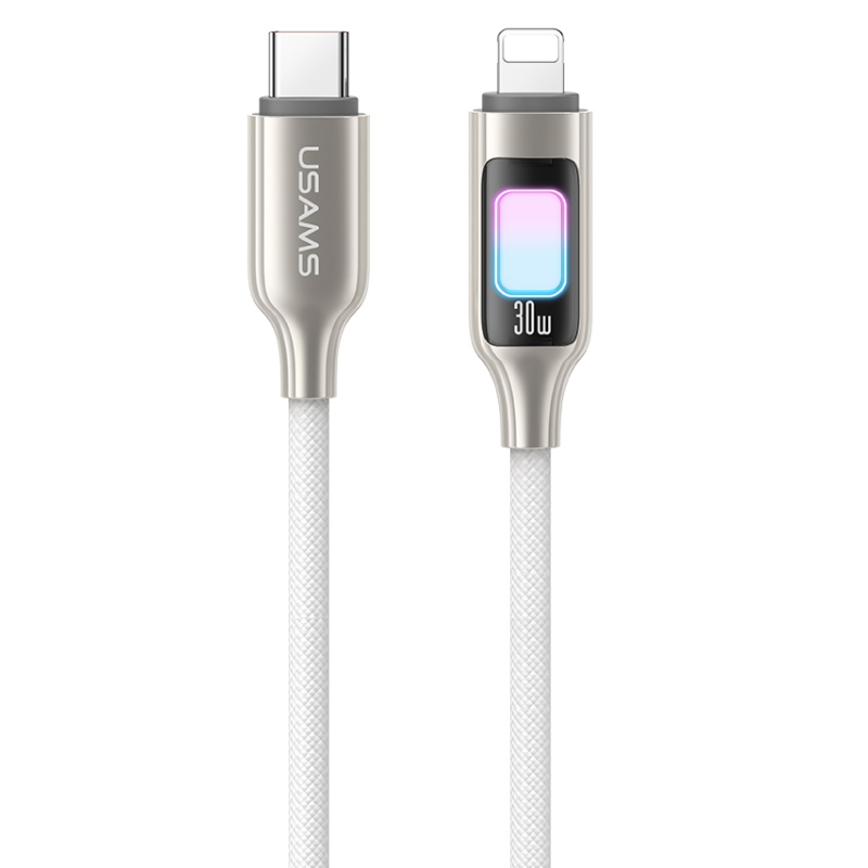 Дата кабель Usams US-SJ749 With Colorful Light TC Ser. Type-C to Lightning 30W (1.2m) (Titanium)