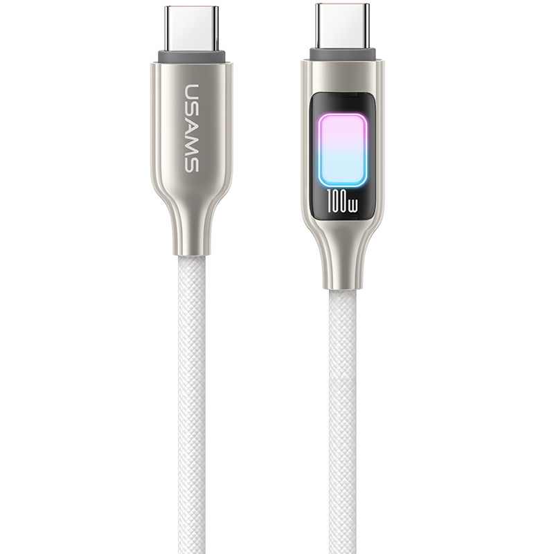Дата кабель Usams US-SJ750 With Colorful Light TC Ser. Type-C to Type-C 100W (1.2m) (Titanium)
