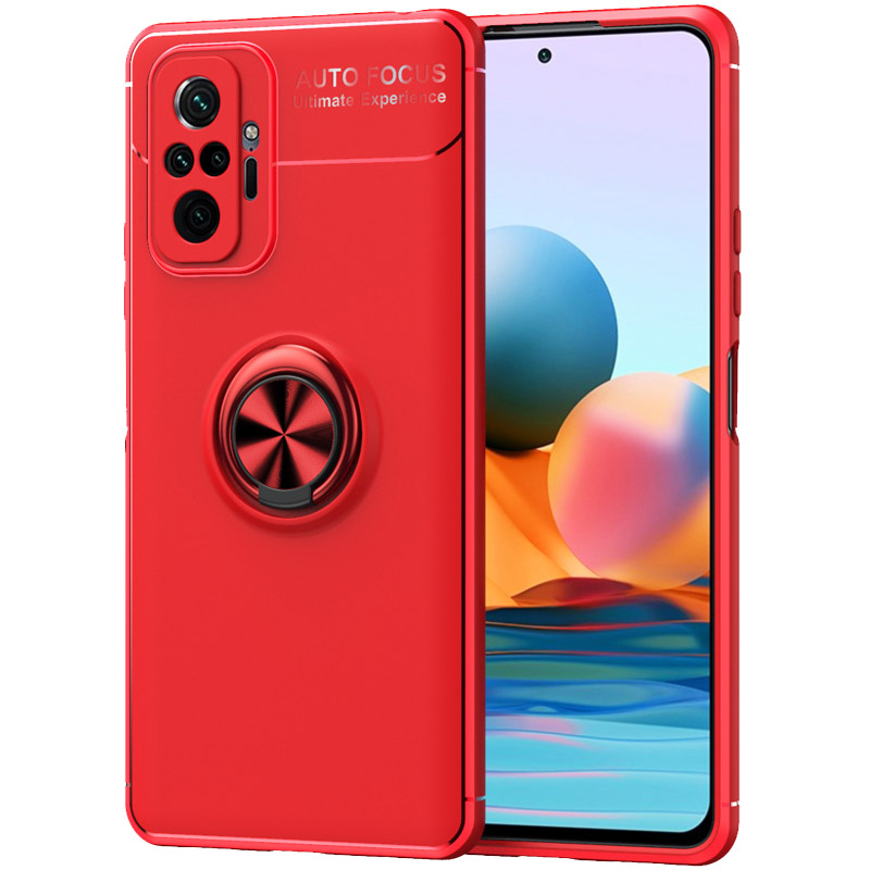 TPU чехол Deen ColorRing под магнитный держатель (opp) для Xiaomi Redmi Note 10 Pro Max (Красный / Красный)