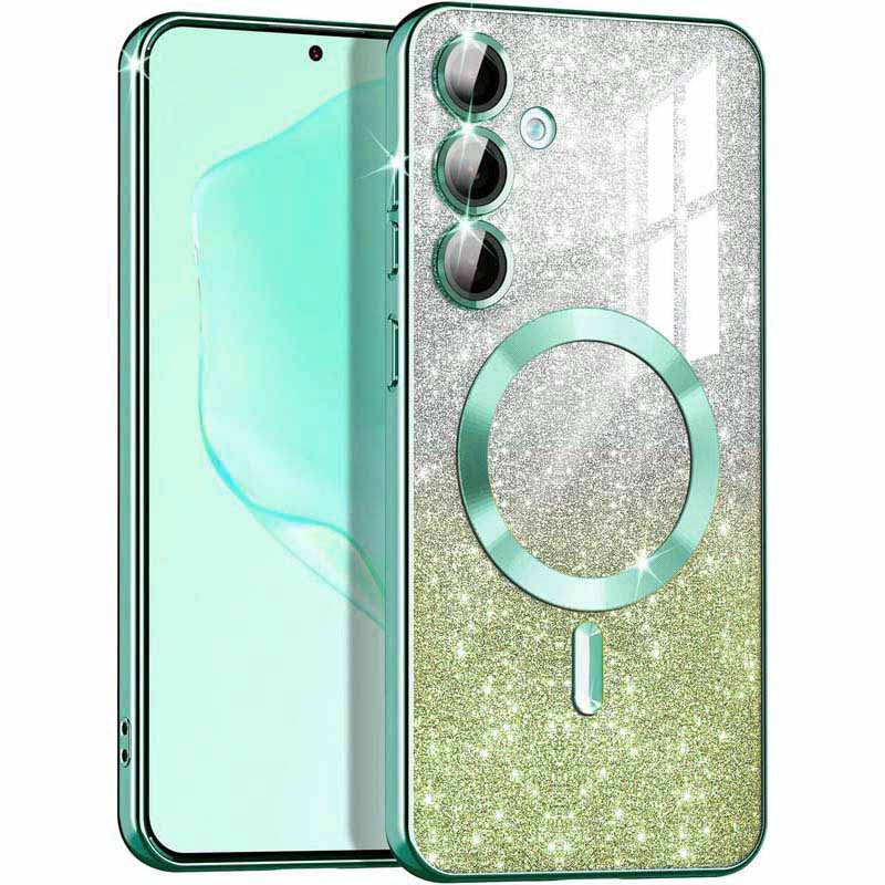 TPU чехол Delight case with MagSafe с защитными линзами на камеру для Samsung Galaxy S24 FE (Зеленый / Emerald)