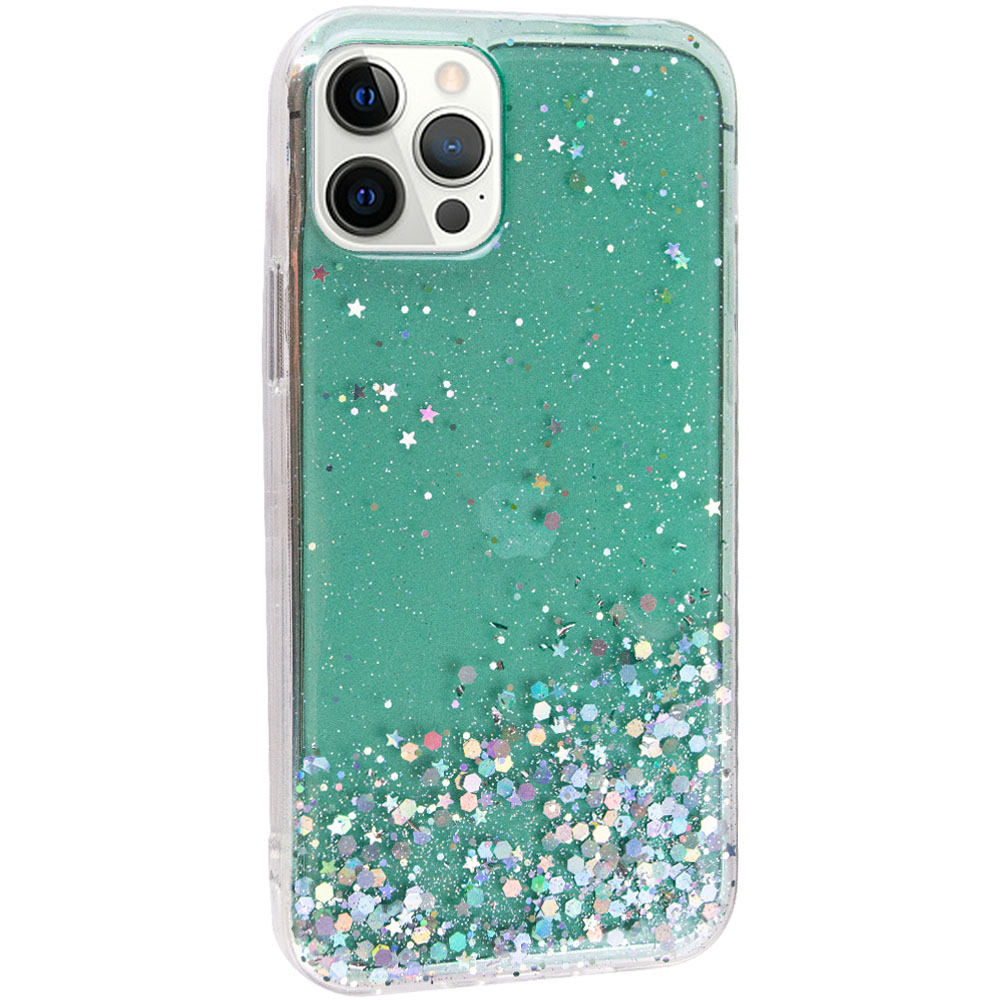 TPU чехол Star Glitter для Apple iPhone 12 Pro Max (6.7") (Прозрачный / Мятный)
