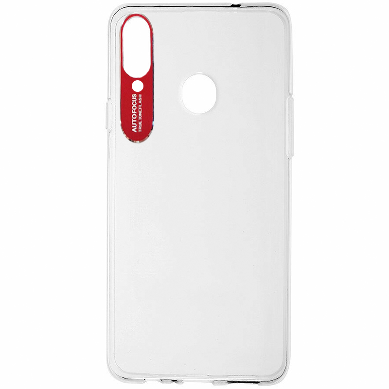 TPU чехол Epic clear flash для Samsung Galaxy A20s (Бесцветный / Красный)