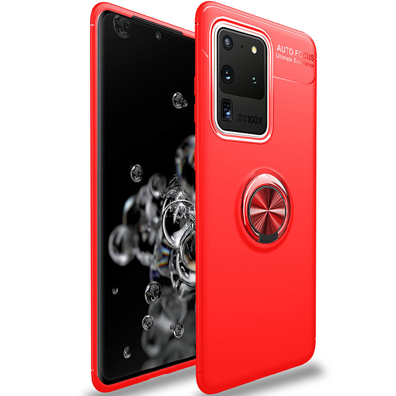 TPU чехол Deen ColorRing под магнитный держатель (opp) для Samsung Galaxy S20 Ultra (Красный / Красный)