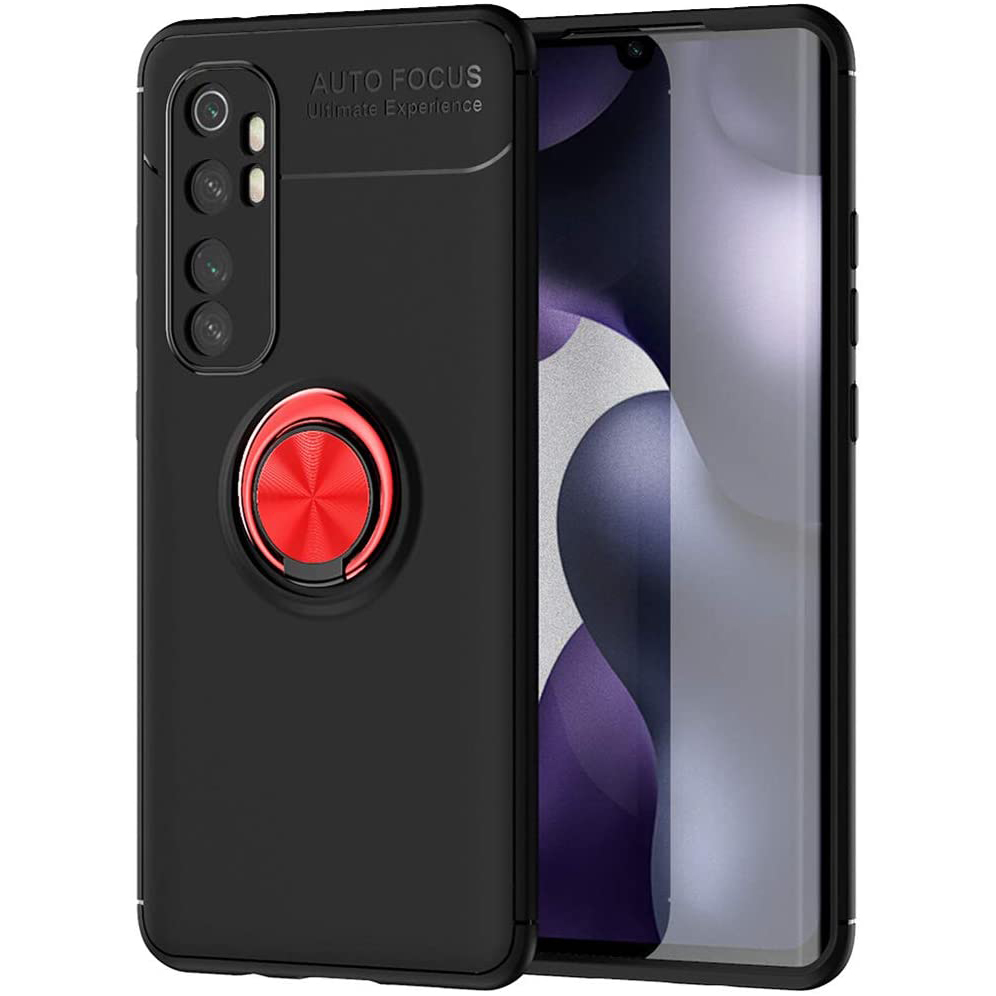 TPU чехол Deen ColorRing под магнитный держатель (opp) для Xiaomi Mi Note 10 Lite (Черный / Красный)