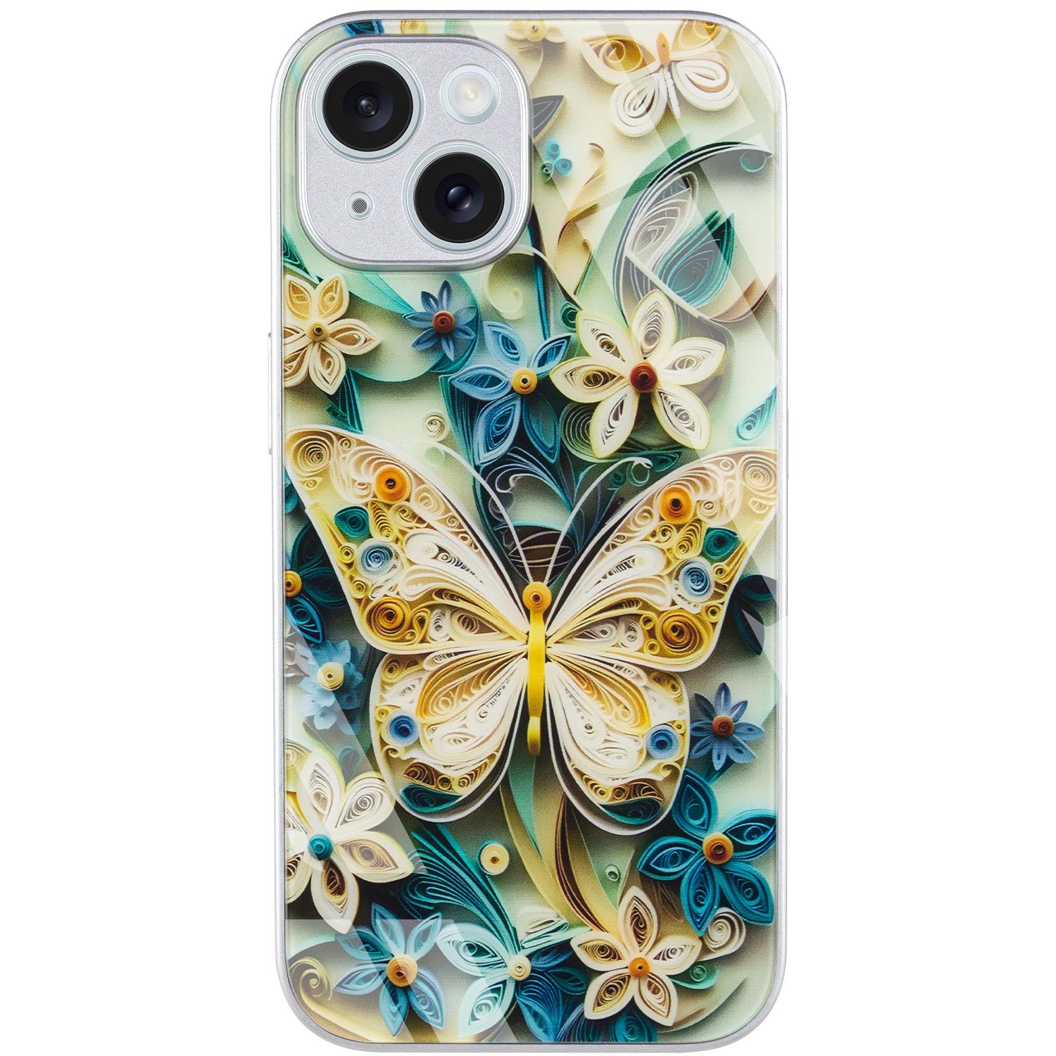 TPU+Glass чохол Nature для Apple iPhone 15 (6.1") (Butterfly)