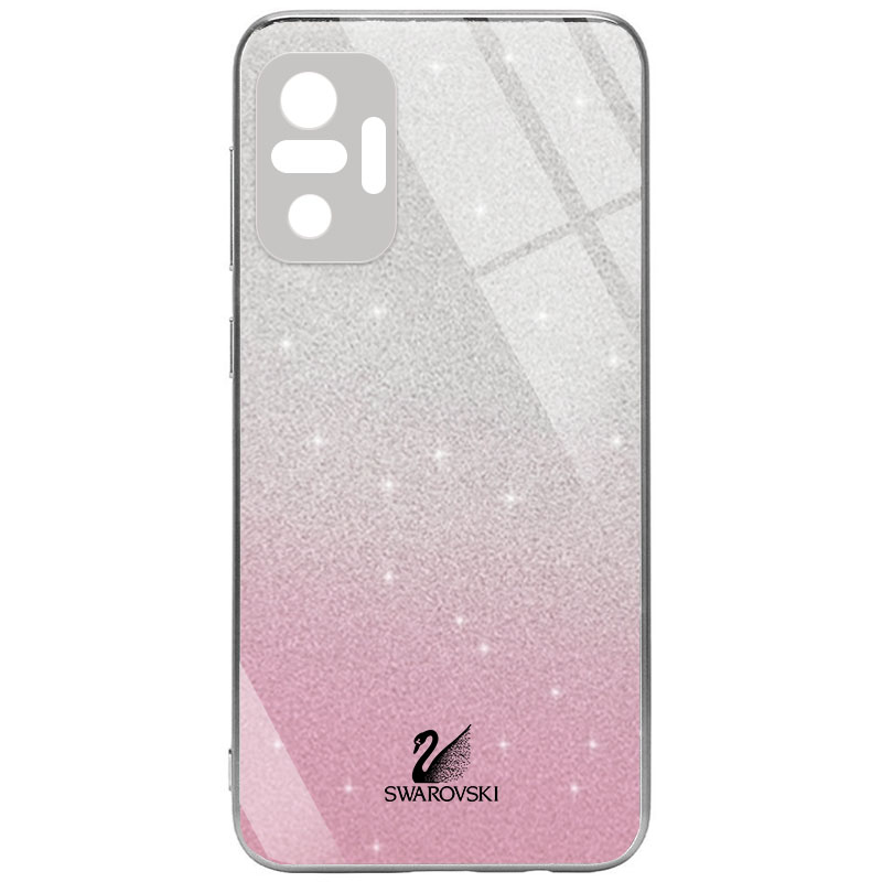 TPU+Glass чехол Swarovski Full Camera для Xiaomi Redmi Note 10 Pro Max (Розовый)