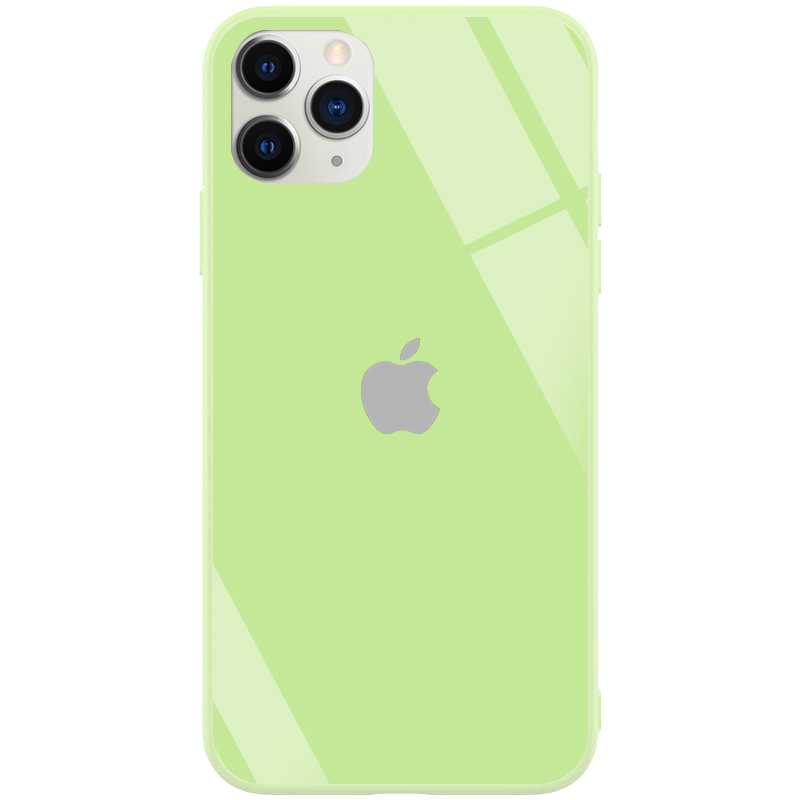 TPU+Glass чехол GLOSSY Logo series для Apple iPhone 11 Pro Max (6.5") (Салатовый / Light green)