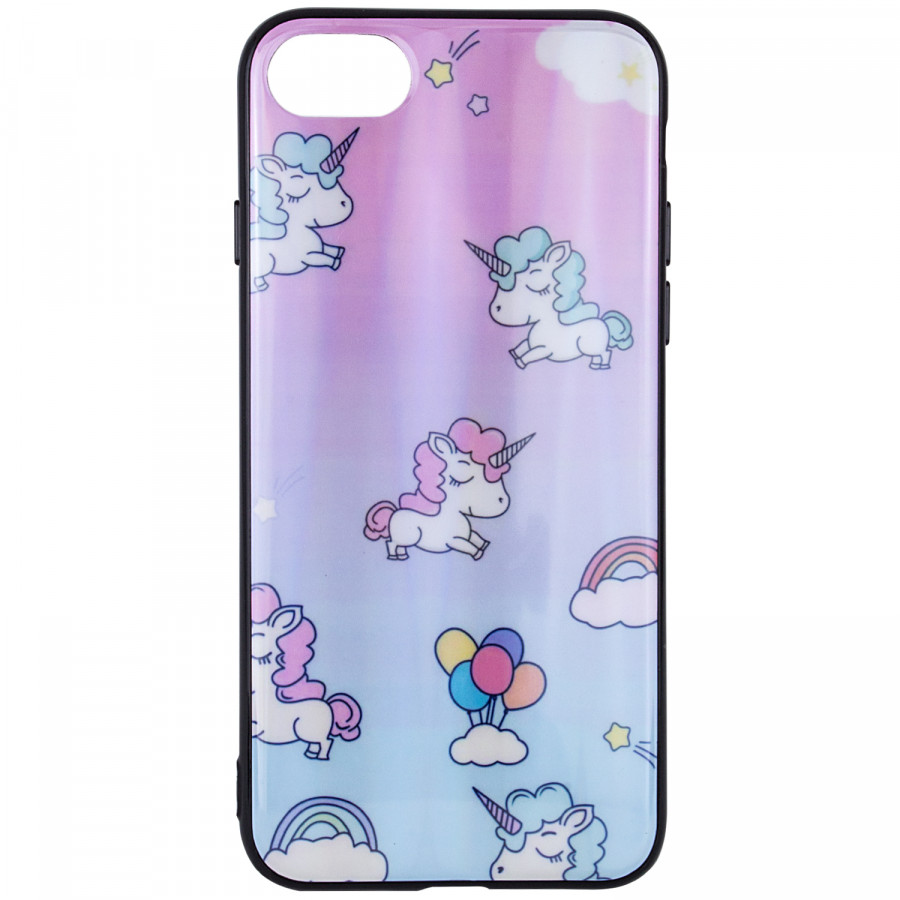 ٩(͡๏̯͡๏)۶ ЗДЕСЬ ▻ TPU+Glass чехол Unicorn + круглая подставка для Apple  iPhone 7 / 8 (4.7