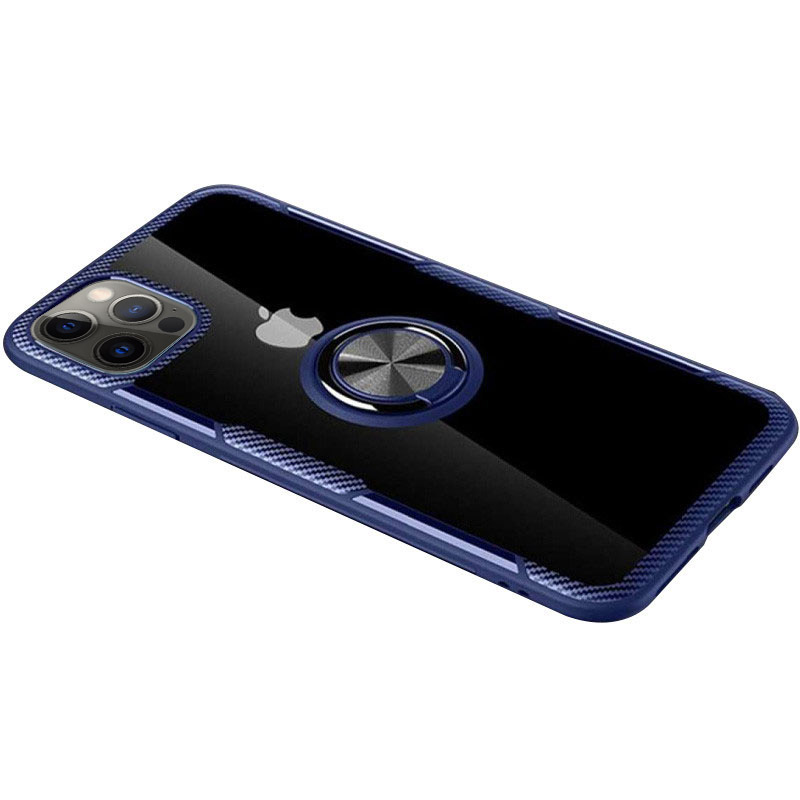 TPU+PC чохол Deen CrystalRing під магнітний тримач для Apple iPhone 13 Pro (6.1") (Безбарвний / синій)