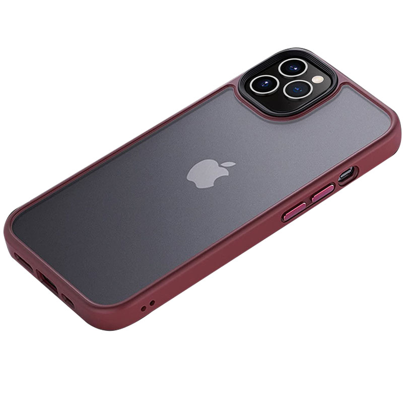 TPU+PC чехол Metal Buttons для Apple iPhone 12 Pro / 12 (6.1") (Бордовый)