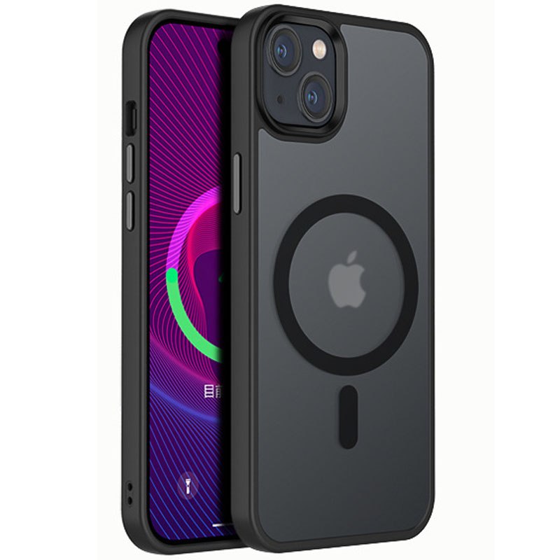 TPU+PC чохол Metal Buttons with MagSafe Colorful для Apple iPhone 15 (6.1") (Чорний)