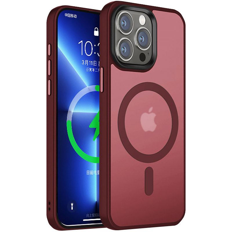 TPU+PC чохол Metal Buttons with MagSafe Colorful для Apple iPhone 15 Pro (6.1") (Бордовий)