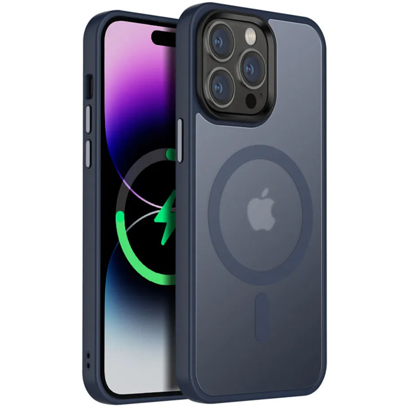 TPU+PC чохол Metal Buttons with MagSafe Colorful для Apple iPhone 15 Pro (6.1") (Синій)