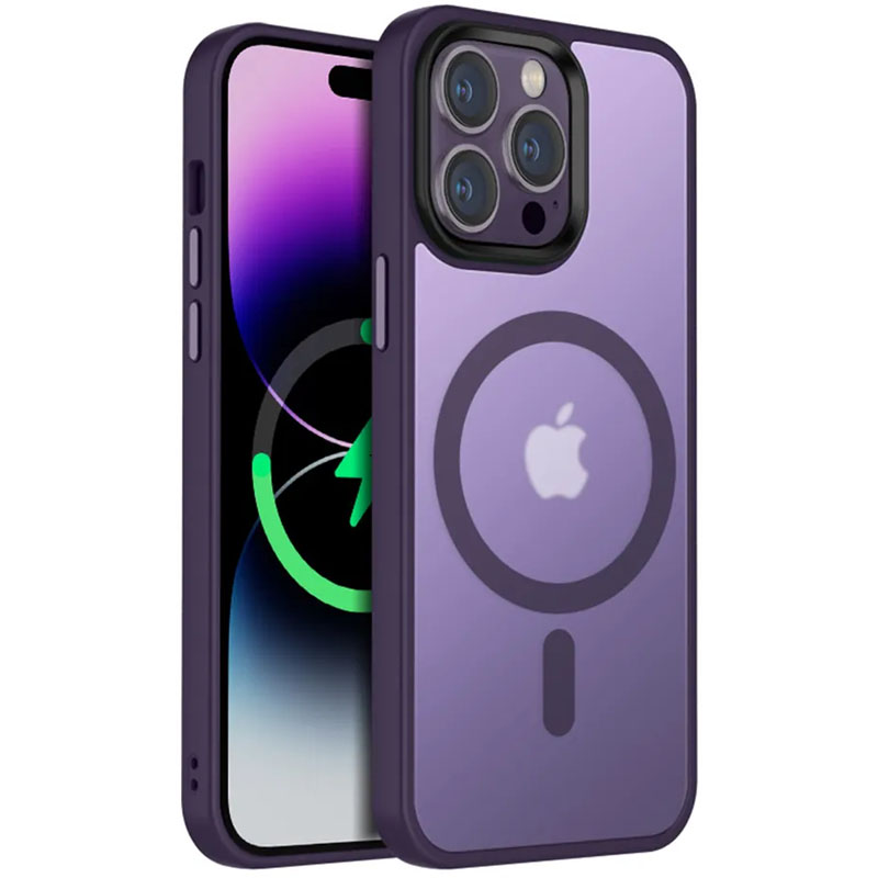 TPU+PC чохол Metal Buttons with MagSafe Colorful для Apple iPhone 15 Pro (6.1") (Темно-фіолетовий)