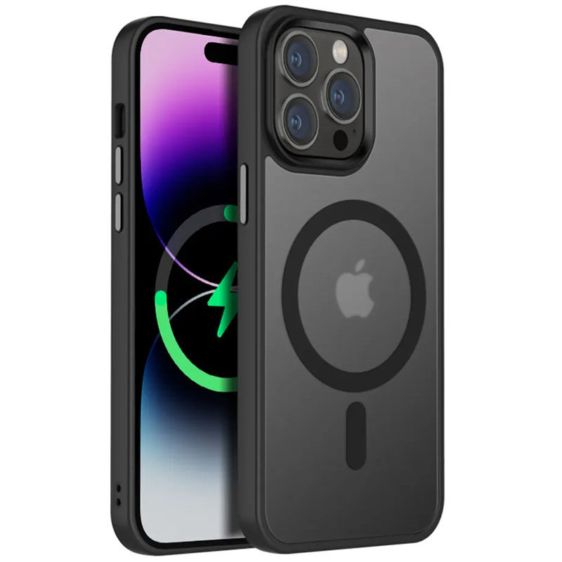TPU+PC чохол Metal Buttons with MagSafe Colorful для Apple iPhone 15 Pro Max (6.7") (Чорний)