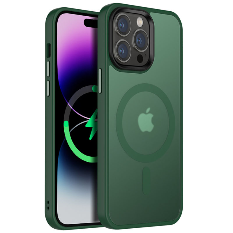 TPU+PC чохол Metal Buttons with MagSafe Colorful для Apple iPhone 15 Pro Max (6.7") (Зелений)