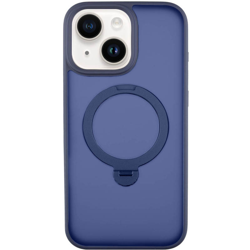 TPU+PC чехол Metal Buttons with MagSafe Colorful HQ Ring для Apple iPhone 14 / 13 (6.1") (Dark Blue)