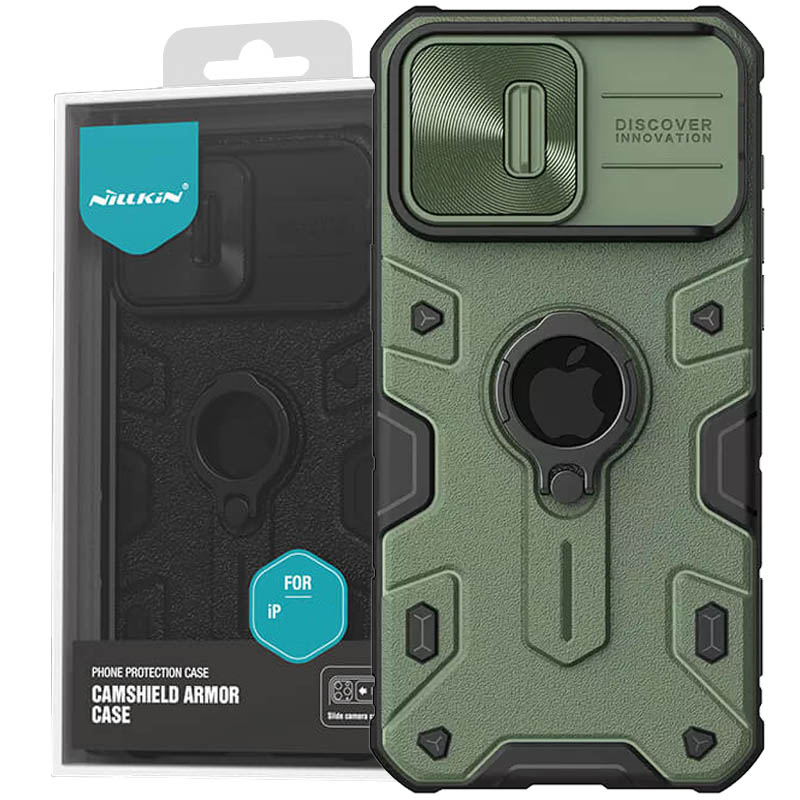 TPU+PC чехол Nillkin CamShield Armor (шторка на камеру) для Apple iPhone 15 Pro Max (6.7") (Зеленый)