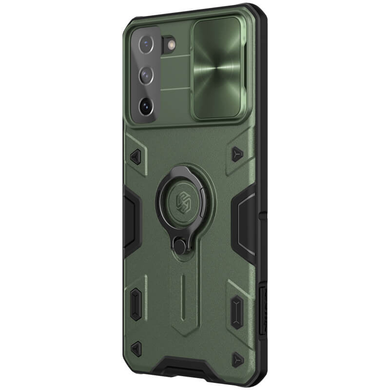 TPU+PC чехол Nillkin CamShield Armor no logo (шторка на камеру) для Samsung Galaxy S21+ (Зеленый)