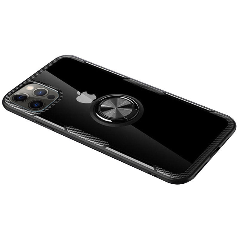 TPU+PC чехол Deen CrystalRing for Magnet (opp) для Apple iPhone 12 Pro Max (6.7") (Бесцветный / Черный)