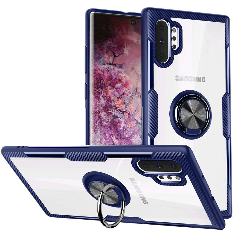TPU+PC чехол Deen CrystalRing for Magnet (opp) для Samsung Galaxy Note 10 Plus (Бесцветный / Синий)