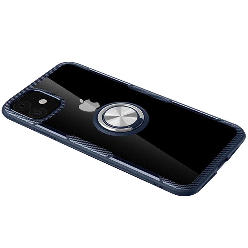 TPU+PC чохол Deen CrystalRing під магнітний тримач для Apple iPhone 11 (6.1") (Безбарвний / темно-синій)