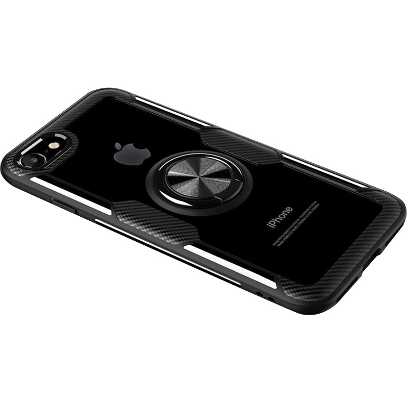 TPU+PC чехол Deen CrystalRing for Magnet (opp) для Apple iPhone 7 / 8 / SE (2020) (Бесцветный / Черный)