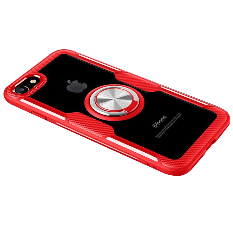 TPU+PC чохол Deen CrystalRing під магнітний тримач для Apple iPhone SE (2020) (Безбарвний / червоний)