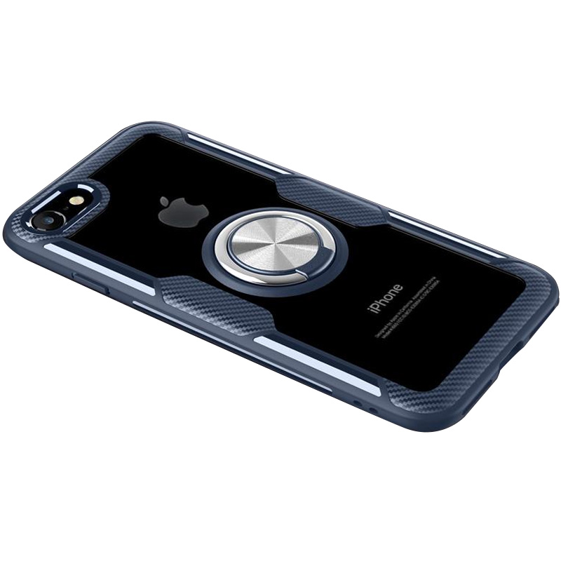 TPU+PC чохол Deen CrystalRing під магнітний тримач для Apple iPhone SE (2020) (Безбарвний / темно-синій)
