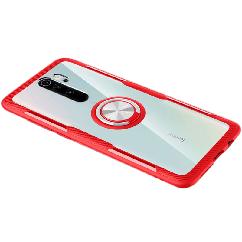 TPU+PC чохол Deen CrystalRing під магнітний тримач для Xiaomi Redmi Note 8 Pro (Безбарвний / червоний)